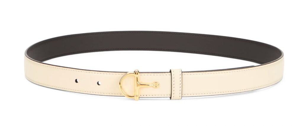 Gucci Thin Horsebit Half Buckle Morsetto Leather Belt Cream Ivory Size 95